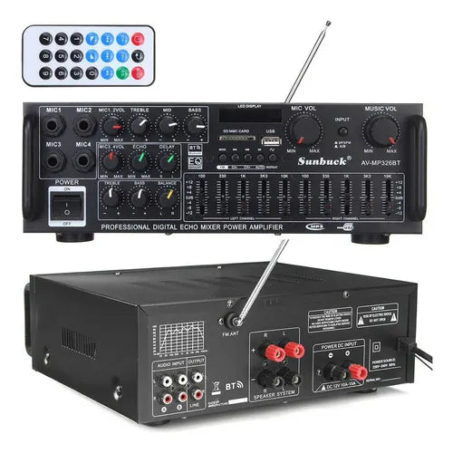 🔊 Amplificador AV-MP326BT – 100W RMS / 1200W PMPO con Bluetooth y USB