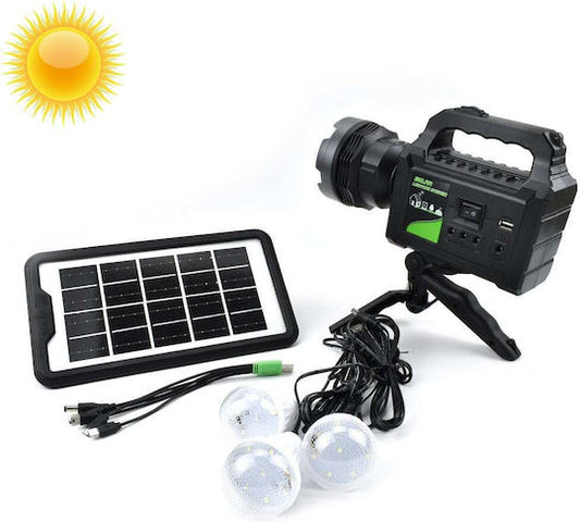 Sistema de Emergencia Solar 5 en 1 (Linterna, 3 Lámparas LED y Power Bank 4000mAh)